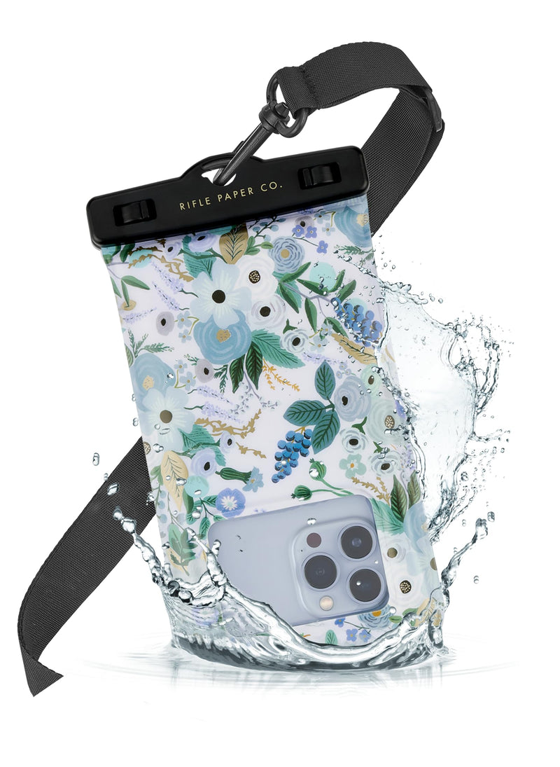 [Australia - AusPower] - Rifle Paper Co. IP68 Floating Waterproof Phone Pouch / Case (Regular Size) Floating Waterproof Phone Case - iPhone 15 Pro Max/ 14 Pro Max/ 13 Pro Max/ 12/ S24 - Detachable Lanyard - Garden Party Blue 