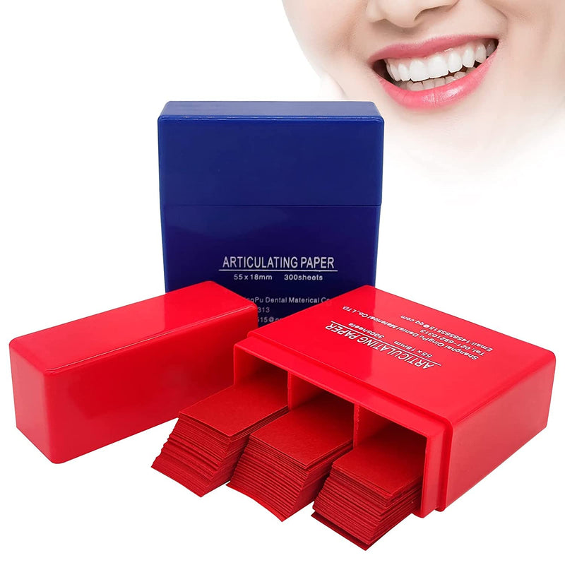 [Australia - AusPower] - 600 Sheets Dental Articulating Paper, Plastic Dispenser Red and Blue 100 Micron Bite Articulating Paper & Film Doubled Side 