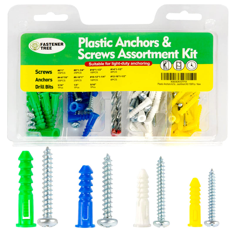 [Australia - AusPower] - Drywall Anchors and Screws Kit 159Pcs, Plastic Wall Anchors Assortment Kit with 3Pcs Drill Bit for Drywall(#6,#8,#10,#14) 
