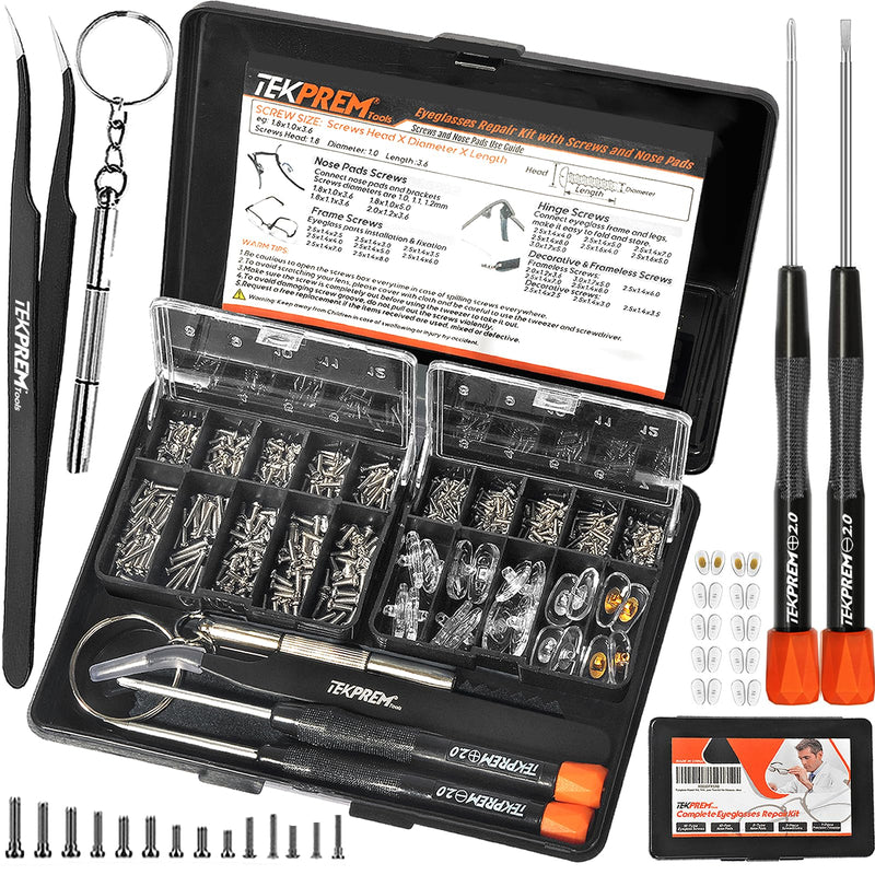 [Australia - AusPower] - TEKPREM Magnetic Eyeglass Repair Tool Kit, Eye Glasses Repairing Screwdriver Set with Eyeglass Screws,Silicone Nose Pads,Tweezer,Small Screwdriver for Eyeglasses,Sunglasses and Nose Pads Replacement 