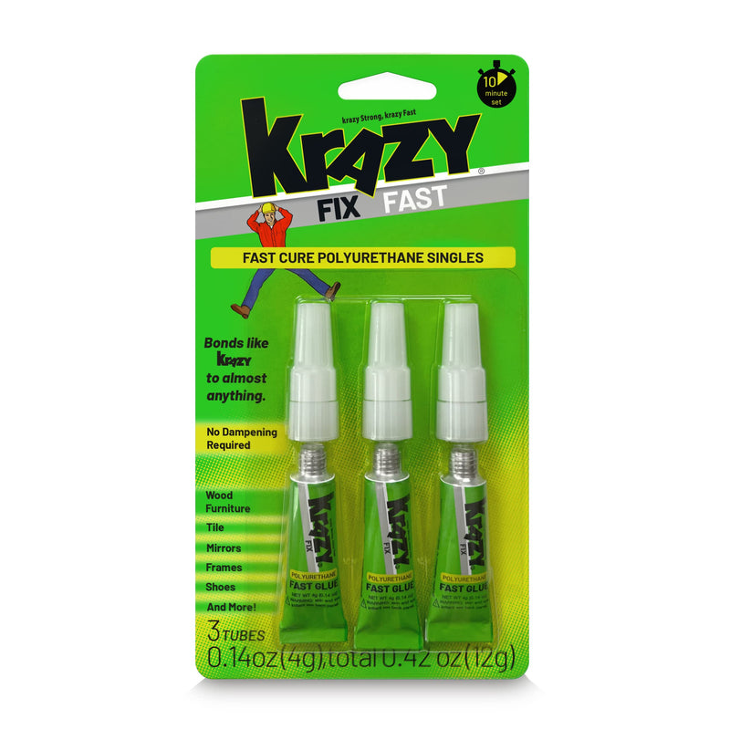 [Australia - AusPower] - Krazy Fix Fast Waterproof Glue, Fast Curing Polyurethane Singles, Repair Adhesive for Shoe Repair, Ceramic, Plastic, Jewelry, Metal, 12 grams (Pack of 3 x 4g mini tubes) 