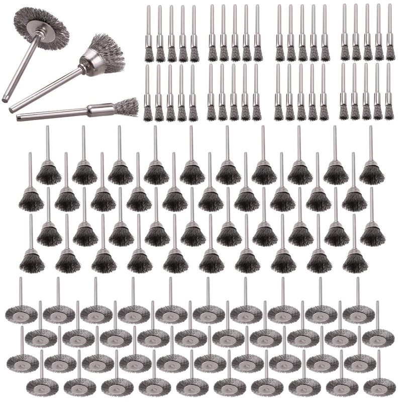 Rocaris Wire Buffing Wheel Brush Set, Wire Brush Set 1/8" Shank for Rotary Tools Accessories Polish Clean Tools, 120 Pack