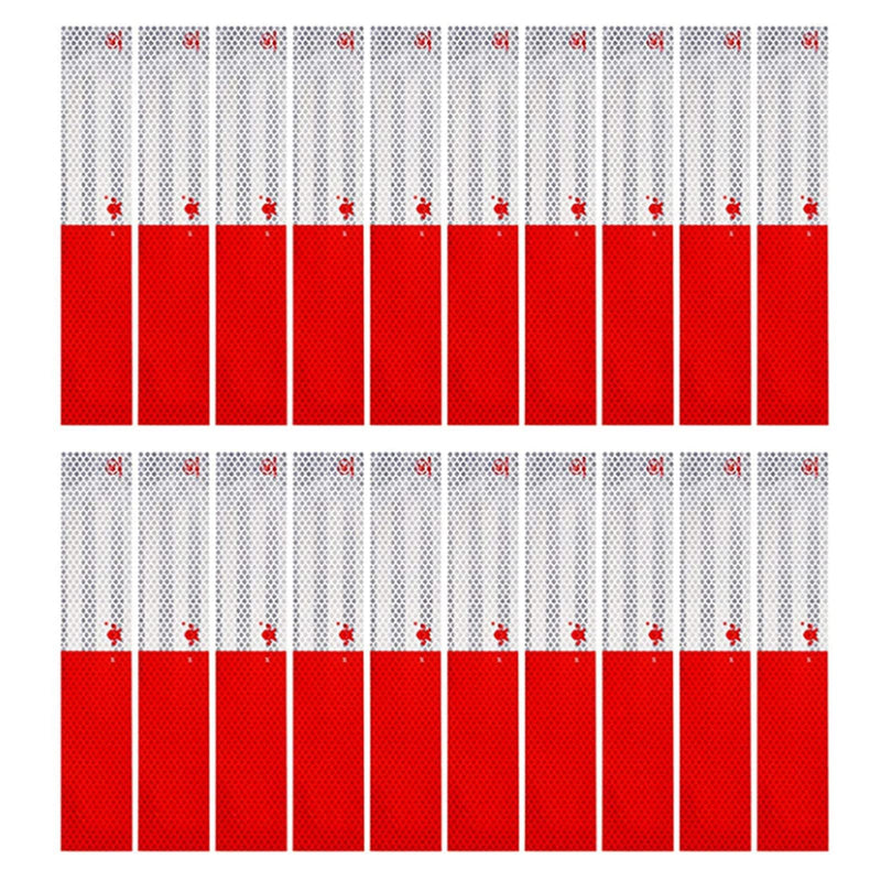 [Australia - AusPower] - Reflective Tape, 2" × 12" × 20 Pack Red/White Self-Adhesive Outdoor Waterproof Safety Caution Warning Reflective Tape Trailer Reflector for Cars, Trucks, Trailers, Boats, Road Signs 
