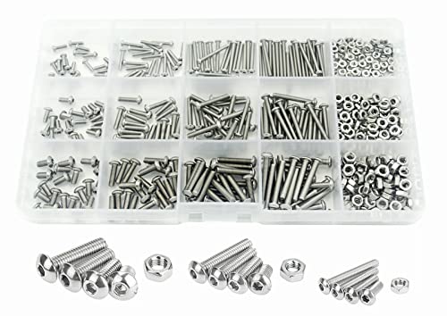 Elantek 480-piece metric M2, M2.5, M3 stainless steel button head hex socket bolts, screws and nuts kit