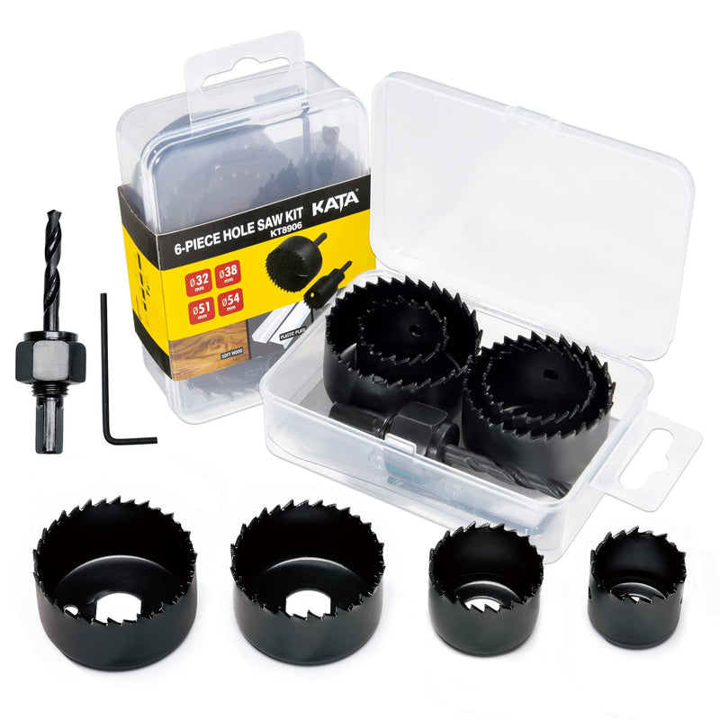 [Australia - AusPower] - KATA 6PCS Hole Saw Kit 1-1/4" to 2-1/8"(32-54mm) Hole Saw Set in Case with Mandrels and Hex Key for Soft Wood, PVC Board, Plywood 6PC 