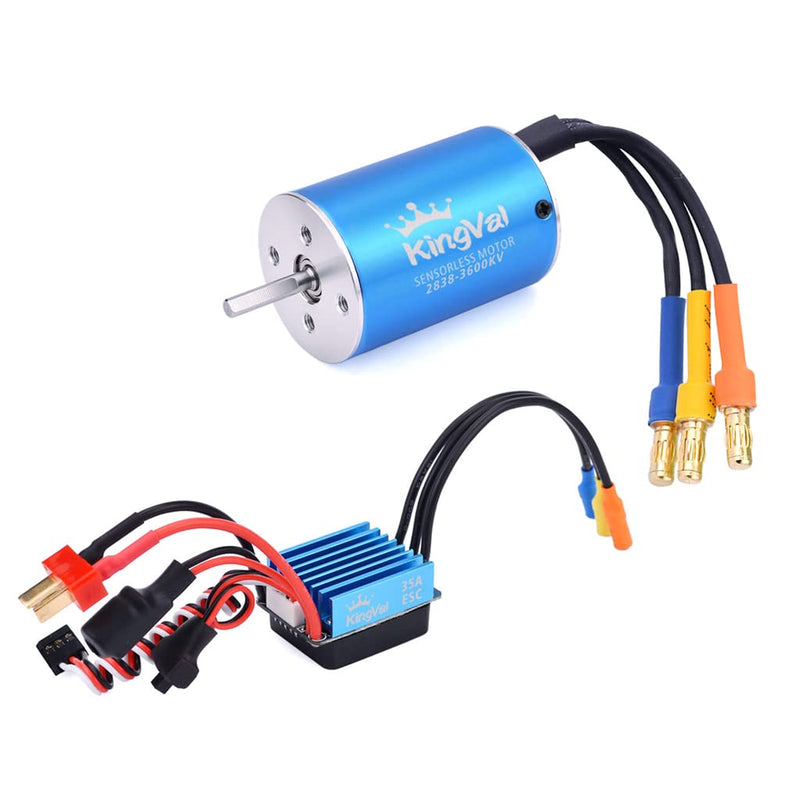 [Australia - AusPower] - KingVal Replacement 2838 3600KV Brushless Sensorless Motor Shaft 3.175mm with 35A Brushless ESC Combo Compatible with 1/14 1/16 RC Car 3600KV+35A Sensorless 2838 