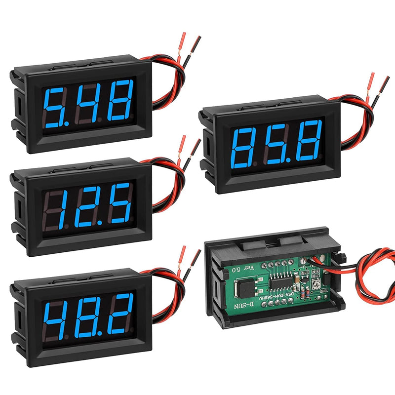 [Australia - AusPower] - 5 Pack DC 5~120V Digital Mini Voltmeter Tester Voltage Gauge, SUNJOYCO 0.56" LED Display Panel Motorcycle Battery Monitor, 2 Wire Calibratable DC Volt Meter, Blue 