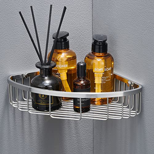 Bathroom Shower Caddy Corner Shelf, Corner-Hollow Design, Ultra Sturdy Rust-Proof Stainless Steel Shelf Organizer Shampoo Holder, Wall Mounted Storage Rack for Bathroom, Brushed Nickel Hollow Corner (1 Pack)