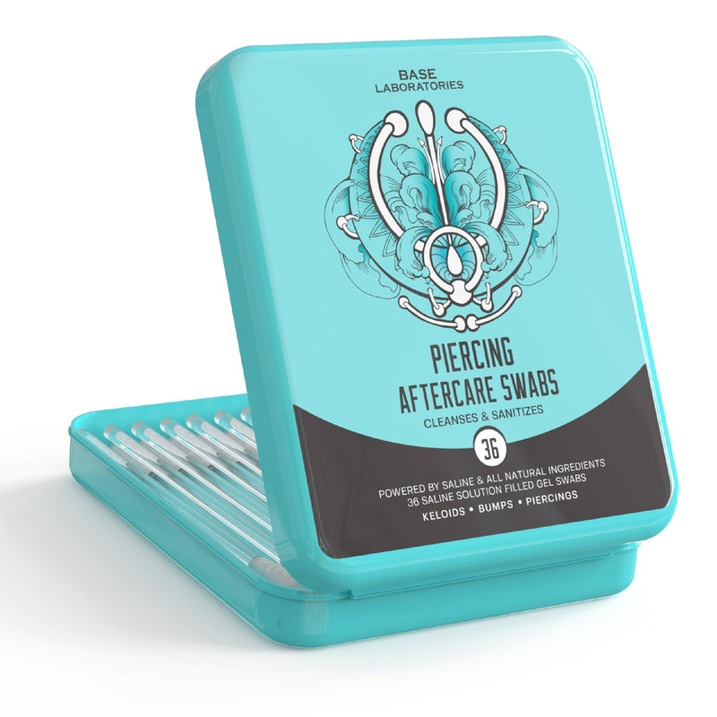 Base Labs Anti-Celoid Swab Piercing Care | Swab for Wound Disinfection of Piercings | Gentle Sterile Saline Solution for Wound Care of Ear, Nose, Navel and Body Piercings | 40 Swabs 40 Zählung