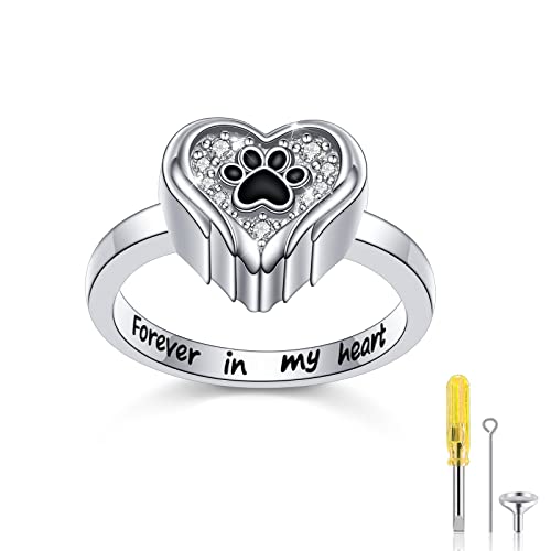 S925 Sterling Silver Cardinal Hummingbird Urn Ring for Ashes Blue Jay Red Bird Rings Heart Keepsake Memorial Jewelry Gifts Paw-urn 7