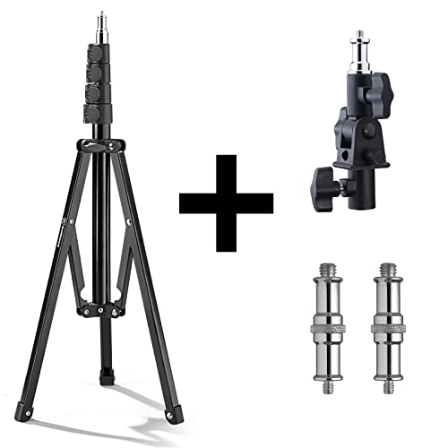 WELLMAKING Light Stand, 72 inches led Light Stand Reverse Folding Light Tripod, 2 Pieces Standard 1/4 to 3/8 inch Metal Male Convertor Threaded Screw Adapter Spigot Stud & U-Shape Swivel Mount Bracket