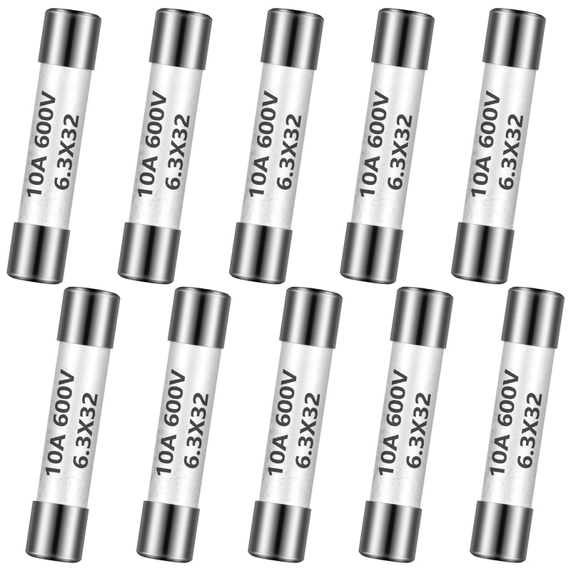 [Australia - AusPower] - Kingdder 10 Pieces FF10A 600v Multimeter Fuses Dc DMM Fuses Fast Blow Action 10A Multimeter Fuses Brass Made Ceramic Fuses for DC DMMs, 6.3 x 32 mm 