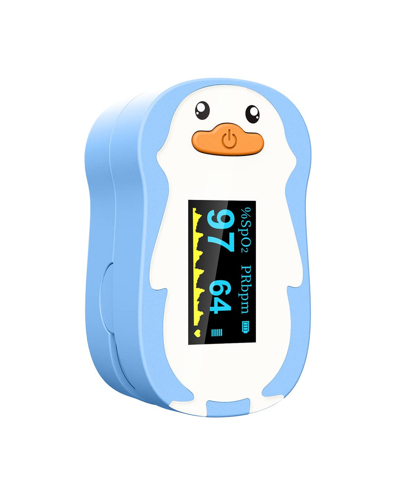 [Australia - AusPower] - Pulse Oximeter for Kids, Vibeat Fingertip Blood Oxygen Meter with Smart Reminder for Childrens, Infant, Toddlers, Oximeter Finger with Pulse, Heart Rate Monitor for Children, Batteries & Lanyard Included, FSA/HSA Eligible, Blue 
