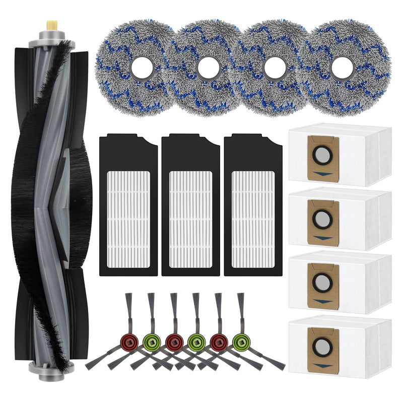 18 PCS Replacement Accessories Kit For Ecovacs Deebot X1 TURBO/OMNI Robot Vacuum Cleaner Parts, 1 Main Brush, 6 Side Brush, 3 Hepa Filter, 4 Mop Cloth, 4 Dust Bag As the Picture Shows