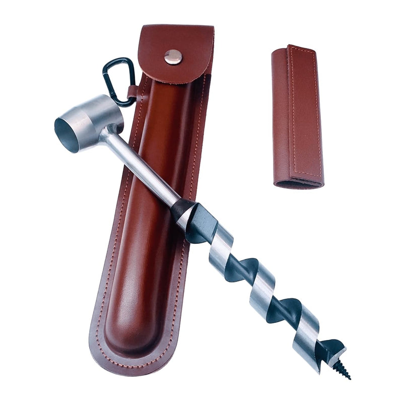 Bushcraft Gear Hand Auger Drill,Bushcraft Tool Survival Tool, Scotch Eye Wood Auger Bit with Genuine Leather Cover,Camping Shelter Building, Barbecue Grill, Backpacking, 1" Dia Drill Peg Hole Maker