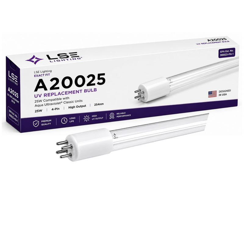 LSE Lighting Exact Fit A20025 UV-C Replacement Bulb – 25W Compatible with Aqua Ultraviolet Classic Units | High Output Germicidal Lamp | Equivalent to OEM | Designed in USA