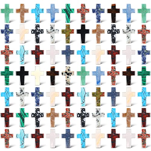 Nuenen 75 Pcs Cross Crystal Stone Bulk 1'' Cross Shaped Worry Stone,Elegant Elegant
