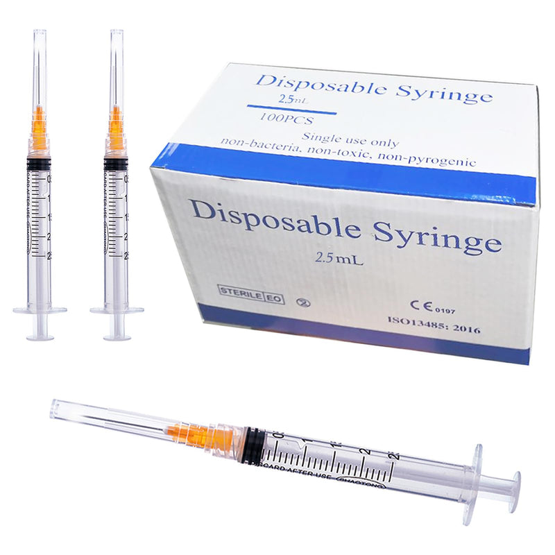 [Australia - AusPower] - 100 Pack 2.5ml with 25 Gauge 1 Inch Luer Lock syring, Individually Wrapped 100 PACK 