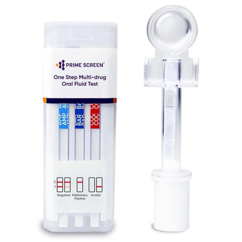 Prime Screen [5 Pack] 10 Panel Saliva Oral Fluid Test Kit, E&I Exempt for Workplace and Insurance Use AMP, BAR, COC, MDMA, MET (Meth), MTD, OPI, OXY, PCP (Phencyclidine), THC (Marijuana) - QODOA-10106 5