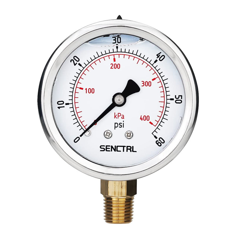 [Australia - AusPower] - 60 Psi Glycerin Liquid Filled Low Pressure Gauge, 2.5" Dial Size, 1/4" NPT Lower Mount, Stainless Steel Case, Pool Sand Filter Water Pump Tire Water Oil Air Pressure Test 0-60Psi 