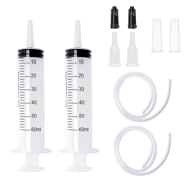 Plastic Syringe, Set of 2 60 ml Syringes with Hose for Science Laboratories, Factories and Daily Use