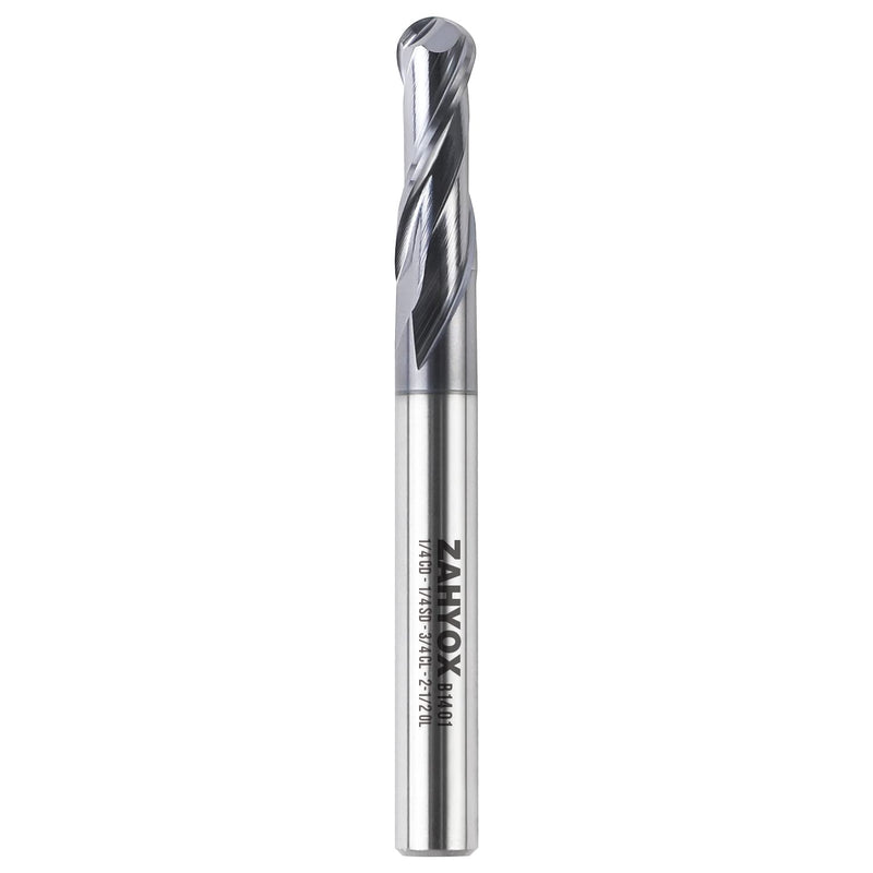 [Australia - AusPower] - 2 Flutes TiAlN Coated Ball Nose End Mill, Solid Carbide Upcut Spiral CNC Router Bit, 1/4" Diameter, 1/8" Radius, 1/4" Shank, 3/4" Cutting Length, 2-1/2" Overall Length, CNC Cutter Milling Tool B1401 - R1/8 - 3/4 CL - 2-1/2 OL 2 Flutes 