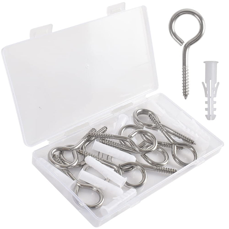 [Australia - AusPower] - 2.5 Inch Heavy Duty Screw Eyes, Stainless Steel Eye Hooks, Screw in Eye Hooks for Wood, Securing Cables Wires, Pack of 12 