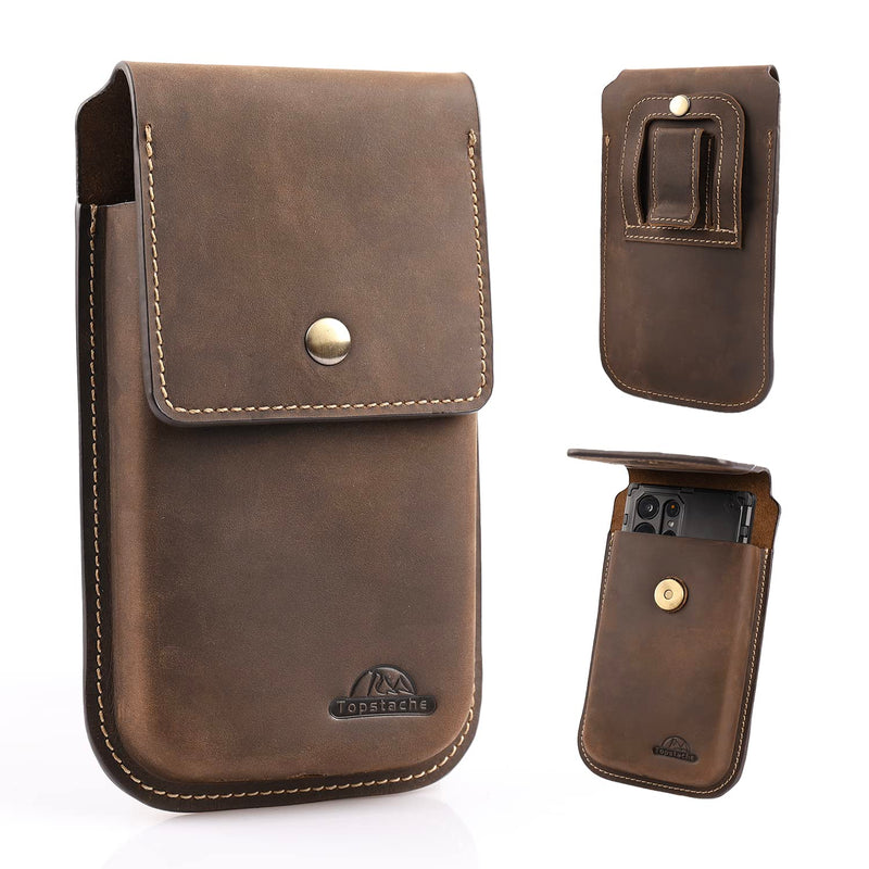 [Australia - AusPower] - Topstache Leather Phone Holster for Belt,Flip Cell Phone Case with Belt Clip for S22 Ultra,S22 Plus,S22, Pouch for iPhone 14/13 Pro Max, Universal Smartphone Sheath X-Large Darkbrown 
