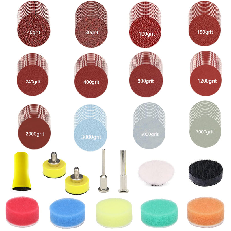 [Australia - AusPower] - 1inch Sandpaper 40-7000grit Sanding Disc with Shank Backer Plate and Soft Foam Buffering Pad Grinding Abrasive Sponge Sanding Disc Pad Kit for Wood Metal Mirror Jewelry Car 132PCS 1inch-131pcs 