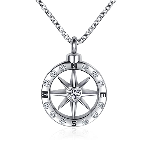 Nautical Compass Urn Necklace Cremation Jewelry for Ashes Memorial Ash Pendant Keepsake Jewelry Bereavement Dad Brother