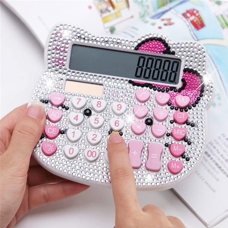 [Australia - AusPower] - Hello Kitty Calculator, Xinyu Lighting Creative and Cute Solar Calculator, 12-Digit LCD Display, Suitable for Adults and Children, Solar and Battery Powered (White Jewel Model) White Jewel Model 