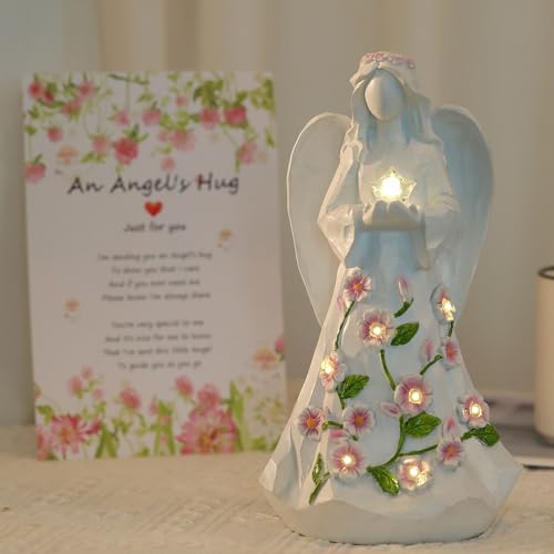 Guardian Angel Figurines Resin with Light Star Battery Operated Gift Decor White