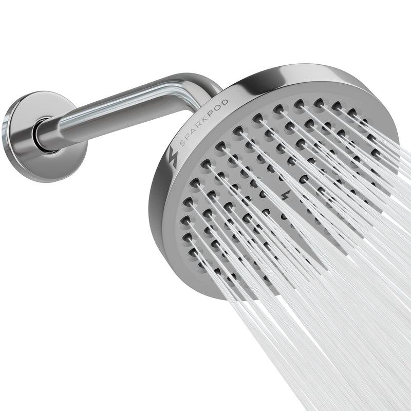 SparkPod 6" High Pressure Rain Shower Head with 9" Shower Arm - High Pressure Rain - Luxury Modern Look - Rainfall Experience - No Hassle Tool-less 1-Min Installation (Luxury Polished Chrome) Shower Head + 9 Inch Shower Arm
