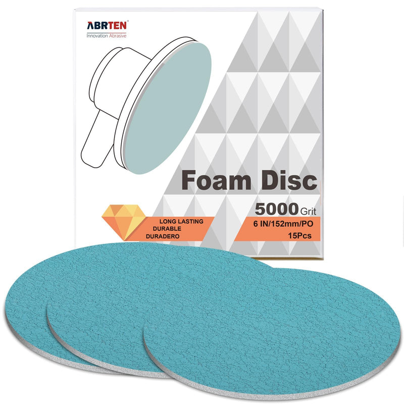 6" P5000 Foam Discs for Final Surface Refinement Before Polishing | Refines P3000 Marks Uniform Surface Finish Dry & Wet Sanding Foam-Backed Control Reduced Polishing Effort P5000-15Pcs