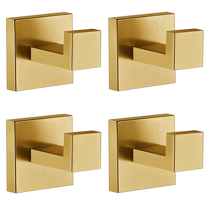 Towel Hooks for Bathrooms, Brushed Gold Towel Hook for Kitchen Bathroom, SUS304 Stainless Steel Coat Hook, Square Heavy Heavy Duty Robe Hooks for Hanging Towels,Coats,sponges,Wall Mount, 4 Pack 4Pack