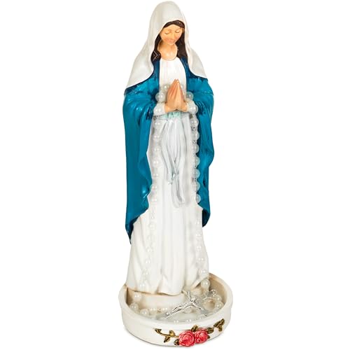 Virgin Mary Rosary Holder Statue, 8'' Polyresin Madonna, Catholic Classic