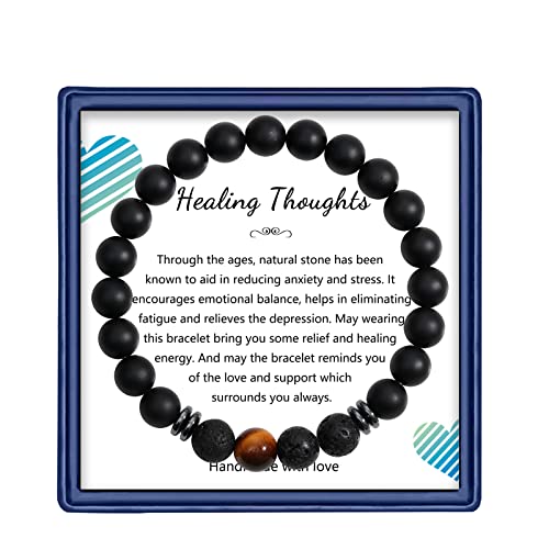 Healing Bracelets for Women, Anti Anxiety Yoga Beads Stress Relief Healing Thoughts Bracelets Relaxation Gift Aromatherapy Essential Oil Diffuser Lava Bracelet Gifts for Women Black