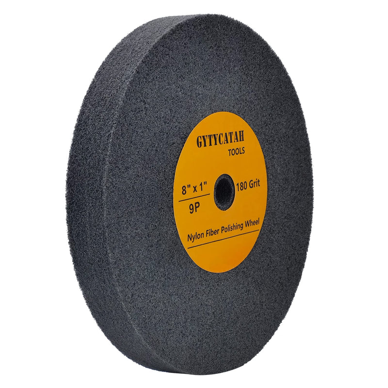 Deburring Wheel, Nylon Fiber Polishing Wheels, Abrasive Silicon Carbide Bench Buffing Grinder Wheel, Dia 8" x 1" Thickness x 5/8" Arbor, 180 Grit, 9P 8" x 1" x 5/8"