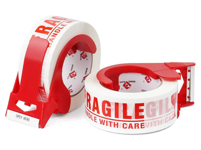 [Australia - AusPower] - BOMEI PACK Fragile Tape Handle with Care Packing Printing Tape, Fragile Tape for Shipping with Dispenser, 2 Inch x 330 Feet (110 Yards), Heavy Duty Fragile Tape for Moving Box, 2 Pack 