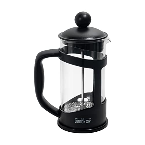The London Sip Glass French Press Immersion Brewer Coffee Press Stainless Steel Filter System, 12oz, Black 12 oz