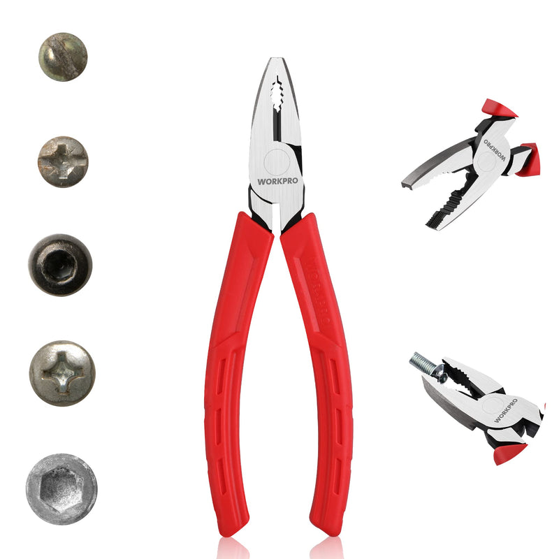 [Australia - AusPower] - WORKPRO 6.5" Linesman S Screw Extractor Pliers(Combination Pliers) with Unique Non-slip Jaws, Stripped Screw Remover Tool, Lineman Pliers for Quickly Removal of Damaged or Rusted Fasteners 