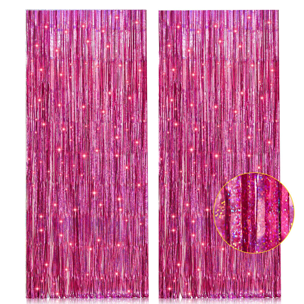 [Australia - AusPower] - 2 Pack 3.2ft x 8.2ft Pink Metallic Tinsel Foil Fringe Curtains Backdrop for Pink Party Birthday Wedding Bachelorette Baby Shower Holiday Party Decorations Photo Booth Props 