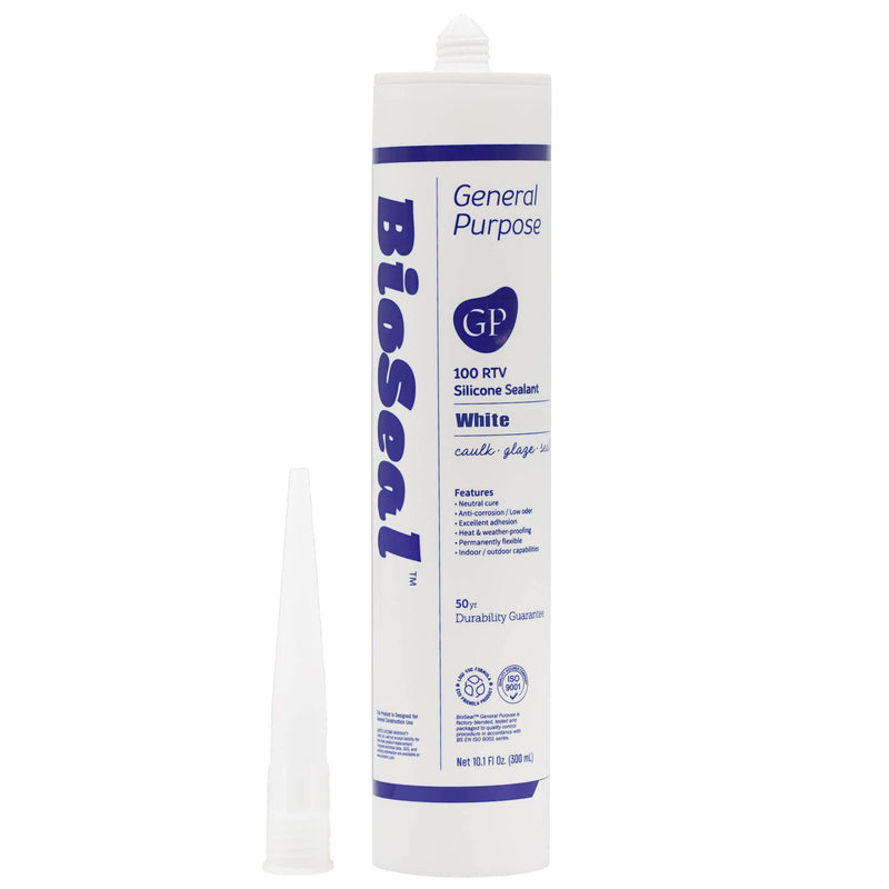 [Australia - AusPower] - White BioSeal 100% Silicone Sealant Caulk General Purpose, Waterproof and No Odor 10.1 Ounce Cartridge -White Single Tube 1 