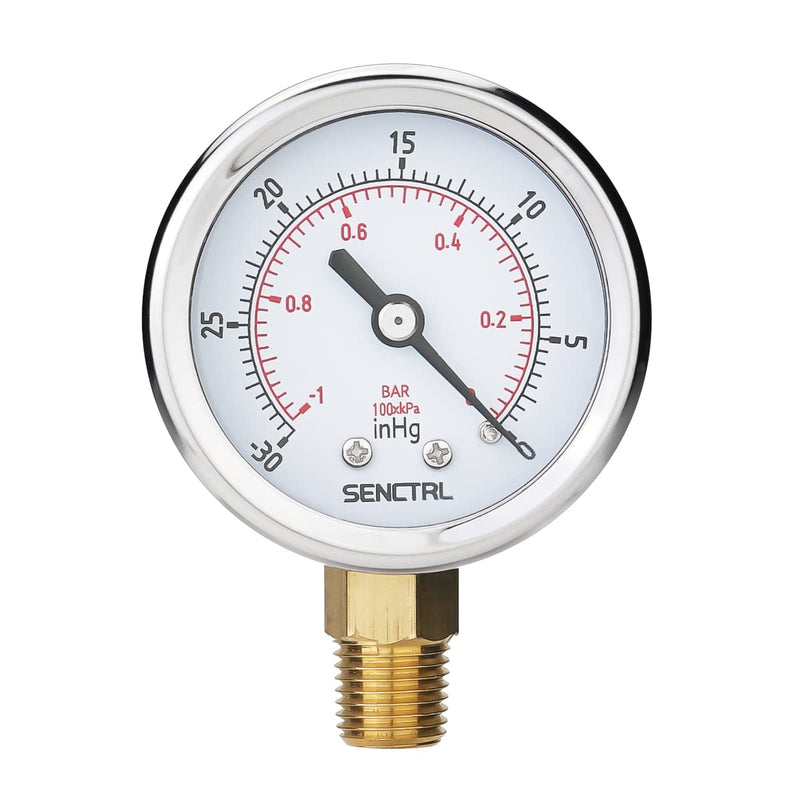 [Australia - AusPower] - 30inHg Vacuum Pressure Gauge, 2" Dial, 1/4 NPT Lower Mount, Waterproof, Stainless Steel Case, for Tube Tester, HVAC, Pneumatic Air Compressor, Hand Pump, Valve Test -30inHg-0 