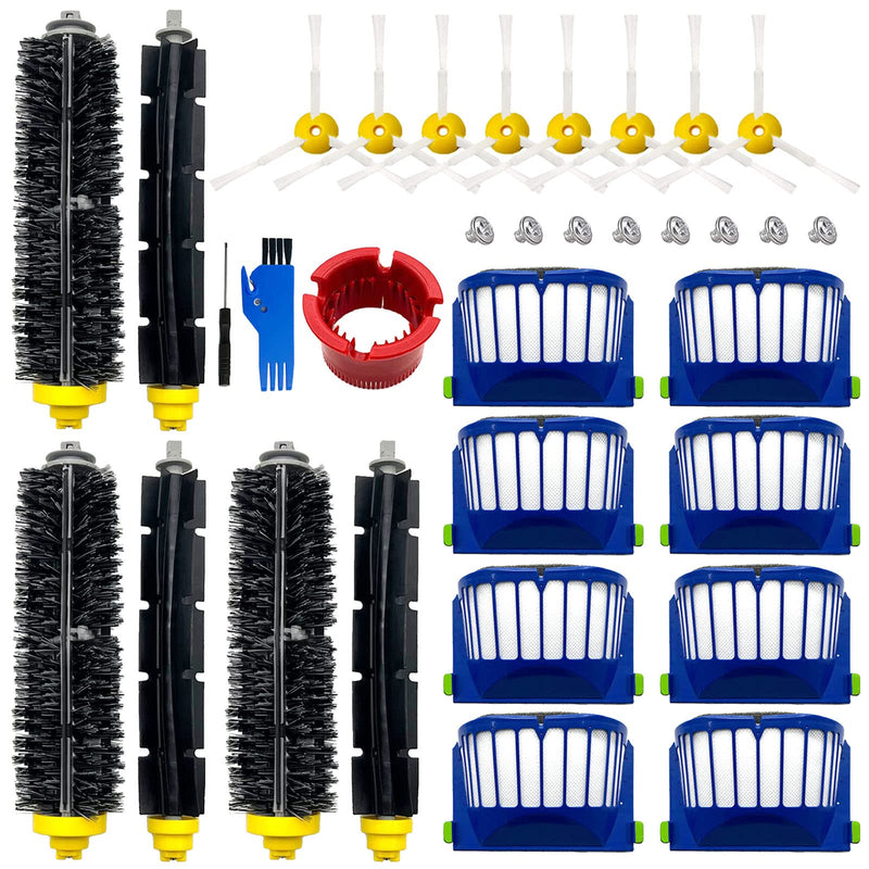 [Australia - AusPower] - Replacement Accessories Kit for iRobot Roomba 600 Series 694 675 692 676 695 677 671 655 645 690 680 660 650 620 614 & 500 Series 595 585 564 robot 3 Bristle & 3 Beater Brush 8 Filter 8 Side Brush 3+8+8 