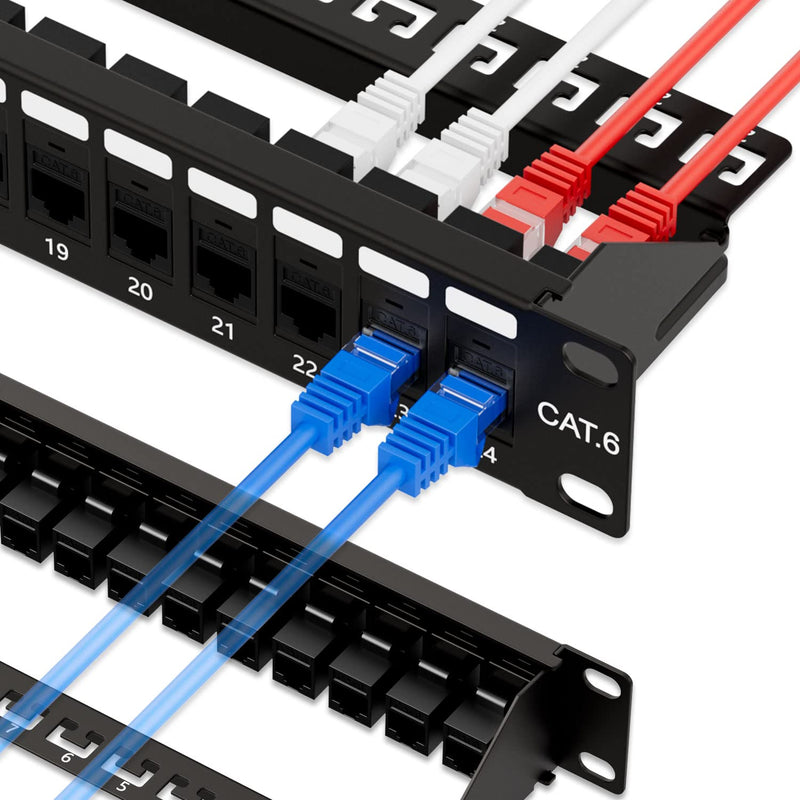 iwillink 10Gbps Patch Panel 24 Port, RJ45 Through Coupler Cat6 Patch Panel UTP 19-Inch 1U with Back Bar, Wallmount or Rackmount, Compatible with Cat5, Cat5e, Cat6 Cabling 24-Port