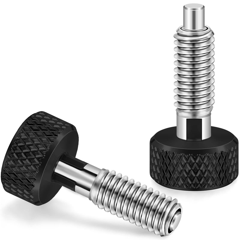 [Australia - AusPower] - Hand Retractable Spring Plunger with Knurled Handle Stainless Steel Lock M6 Quick Release Pins for Rolling Toolbox, 1/4''-20 Thread Size 0.500'' Thread Length Without Patch (Black, 2 Packs) Black 