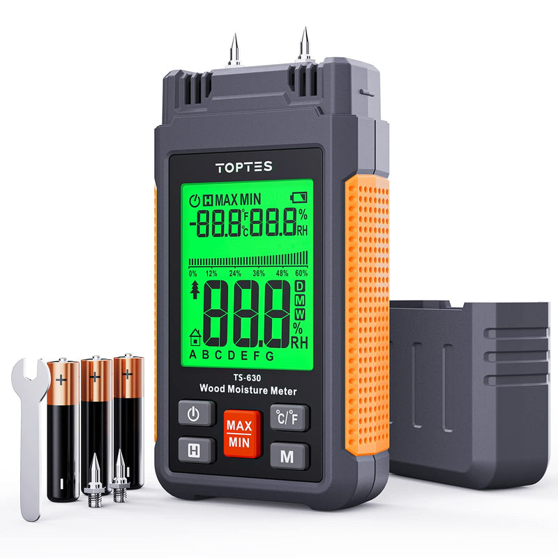 [Australia - AusPower] - TS-630 Wood Moisture Meter for Firewood/Drywall, 2.25-inch LCD Screen with 3 Color Backlight Dry-Moisture-Wet Display, 2 Mode 7 Calibration Scales - Orange 