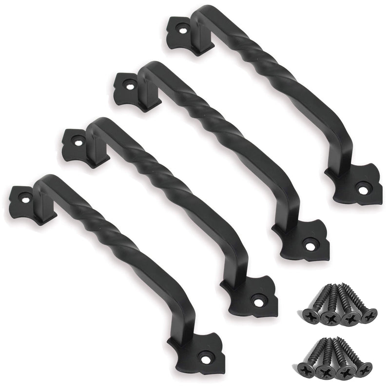 OVOV 4 Pack Barn Door Pull Handle Hardware for Wooden Garden Gate Shed Cabinet Door (4Pcs 6inch) 4Pcs Black