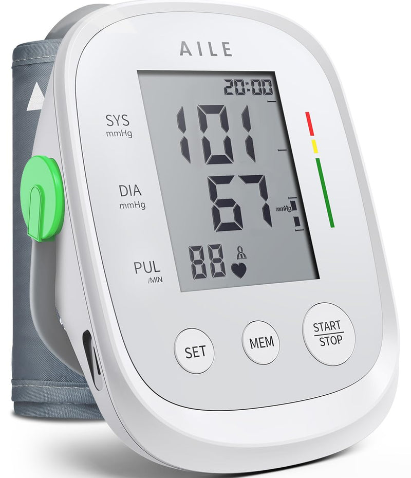 [Australia - AusPower] - Blood Pressure Monitor, AILE Blood Pressure Machine Upper Arm Large Cuff(8.7"-16.5"), High Automatic Blood Pressure Monitors Cuff for Home Use, (BP) Manual Arm Blood Pressure Monitors, 2 * 99 Memory White 